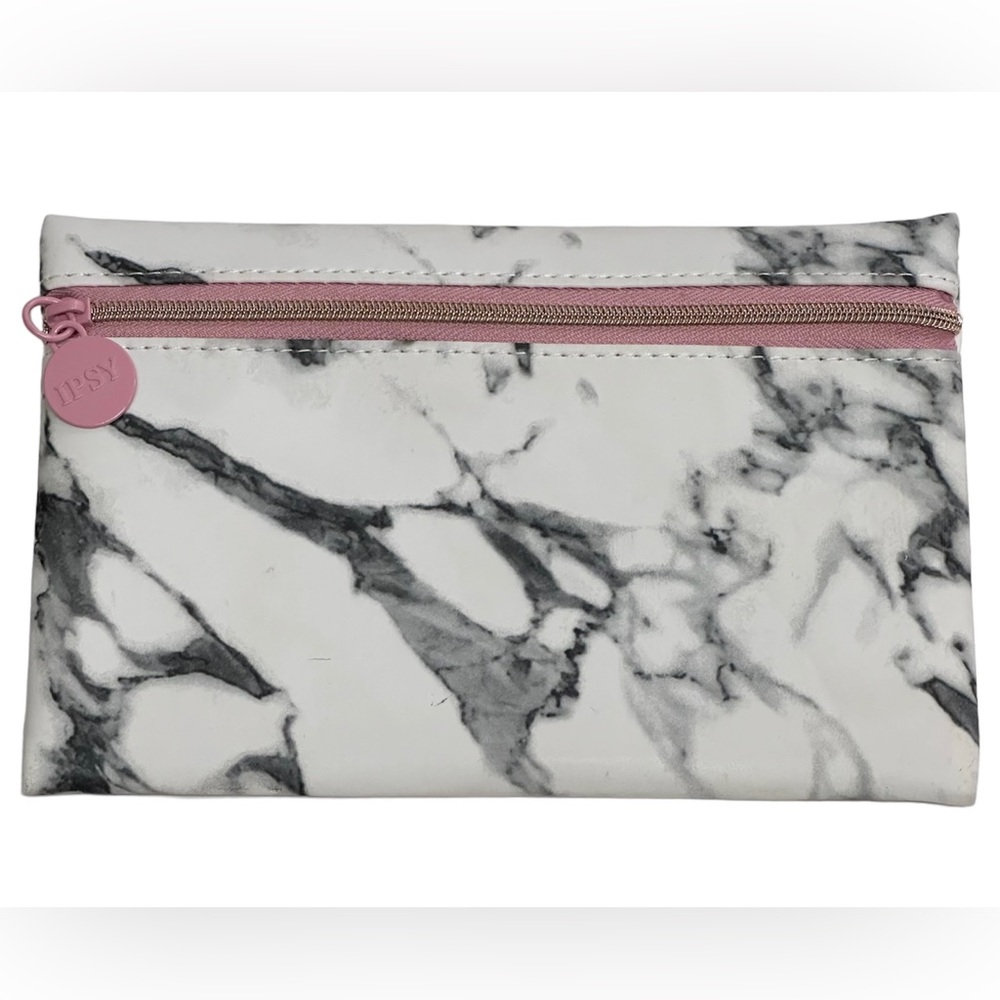 IPSY Women’s White & Black Marble Sherpa Pink Cosmetic Make Up Bag Glam Wallet